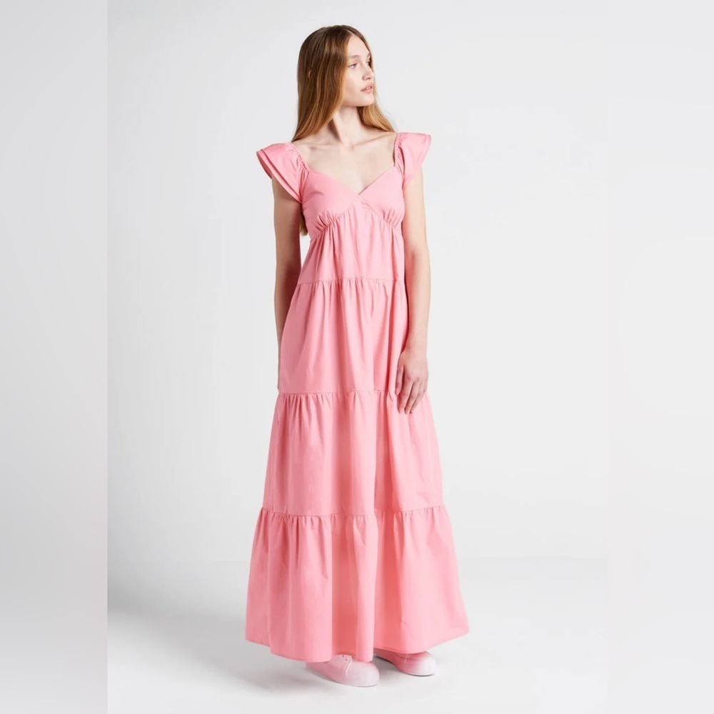 ModCloth Notes Of Grace Sweetheart Neckline Cap Sleeve Tiered Pink Maxi Dress XL - Picture 1 of 16